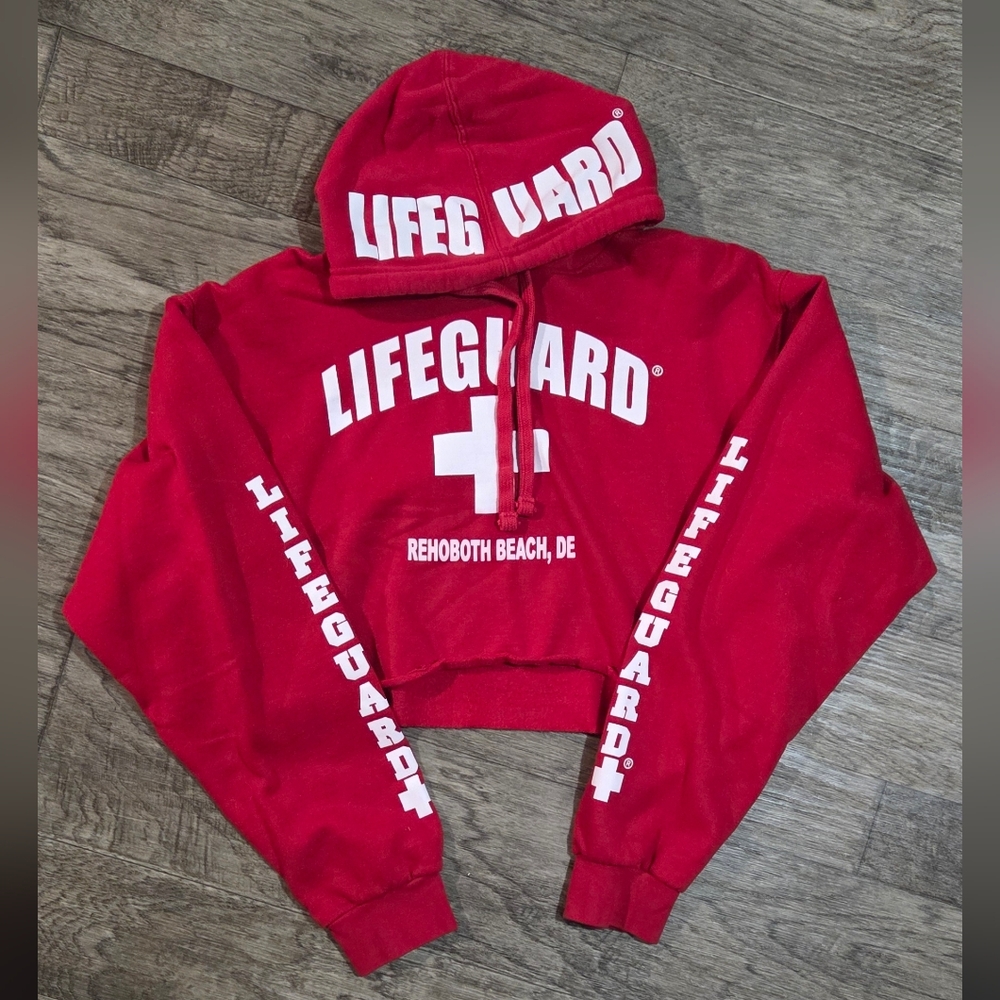 Red Lifeguard Cropped Hoodie